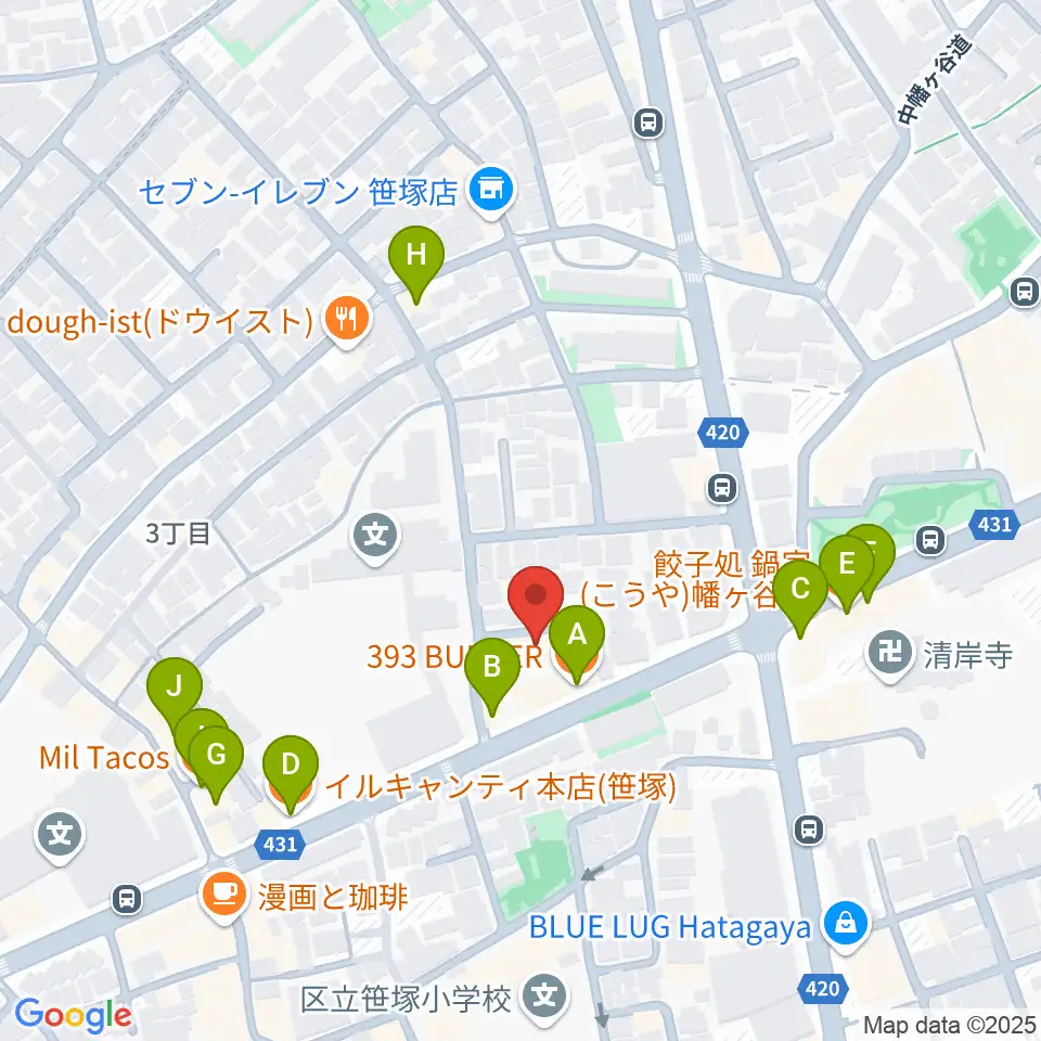 Majestic Studio周辺のファミレス・ファーストフード一覧地図