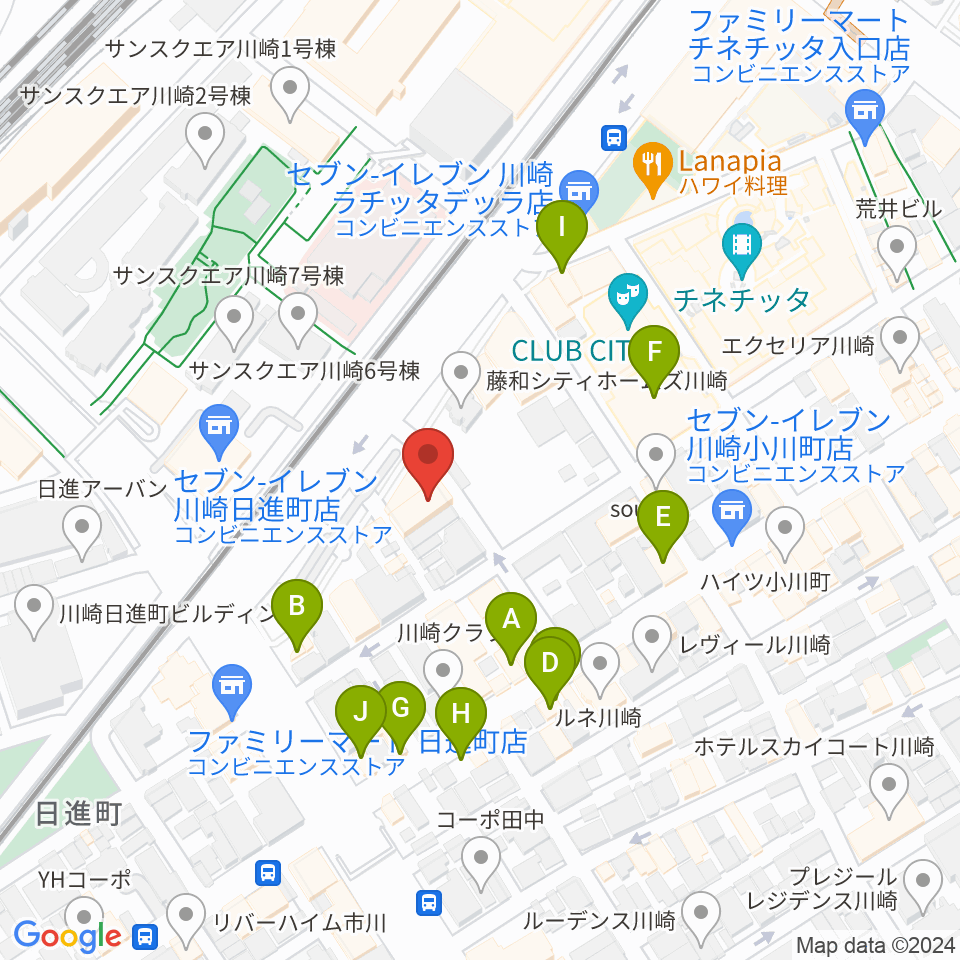 STUDIO楽 川崎店周辺のファミレス・ファーストフード一覧地図