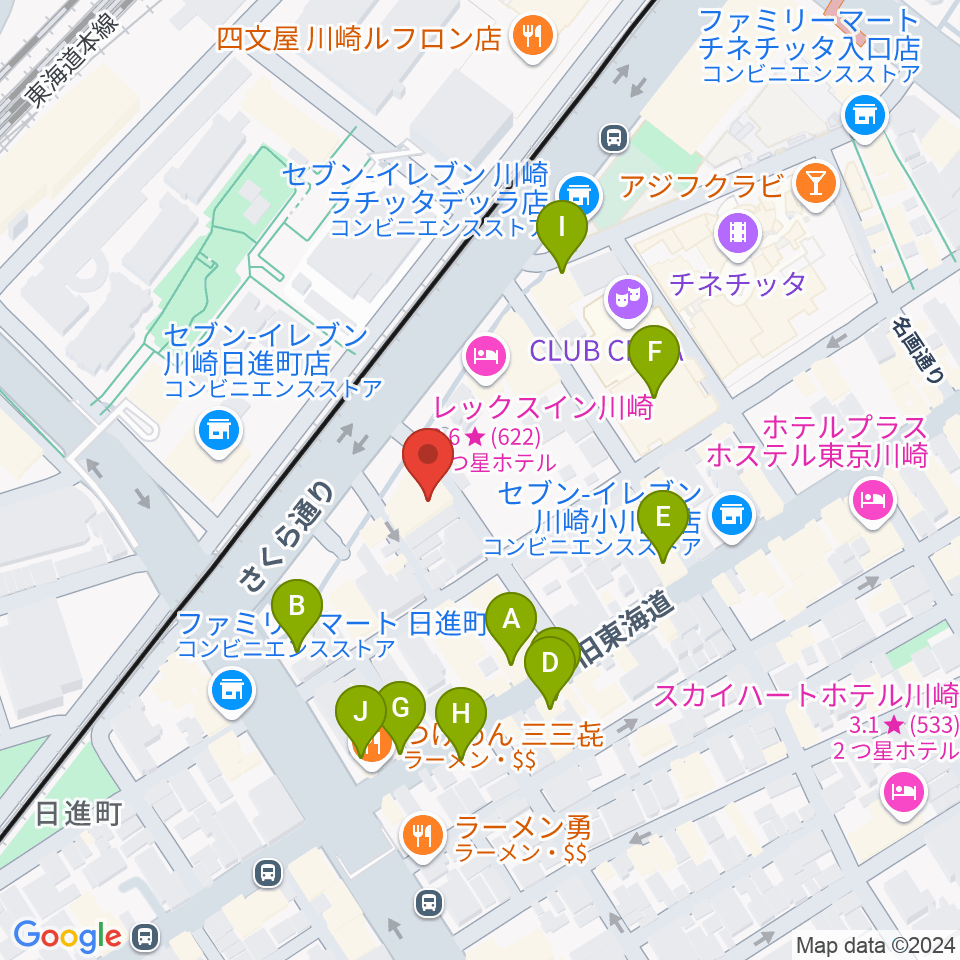 STUDIO楽 川崎店周辺のファミレス・ファーストフード一覧地図