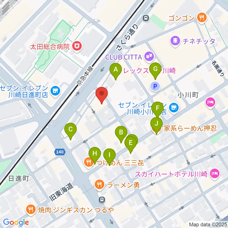 STUDIO楽 川崎店周辺のファミレス・ファーストフード一覧地図
