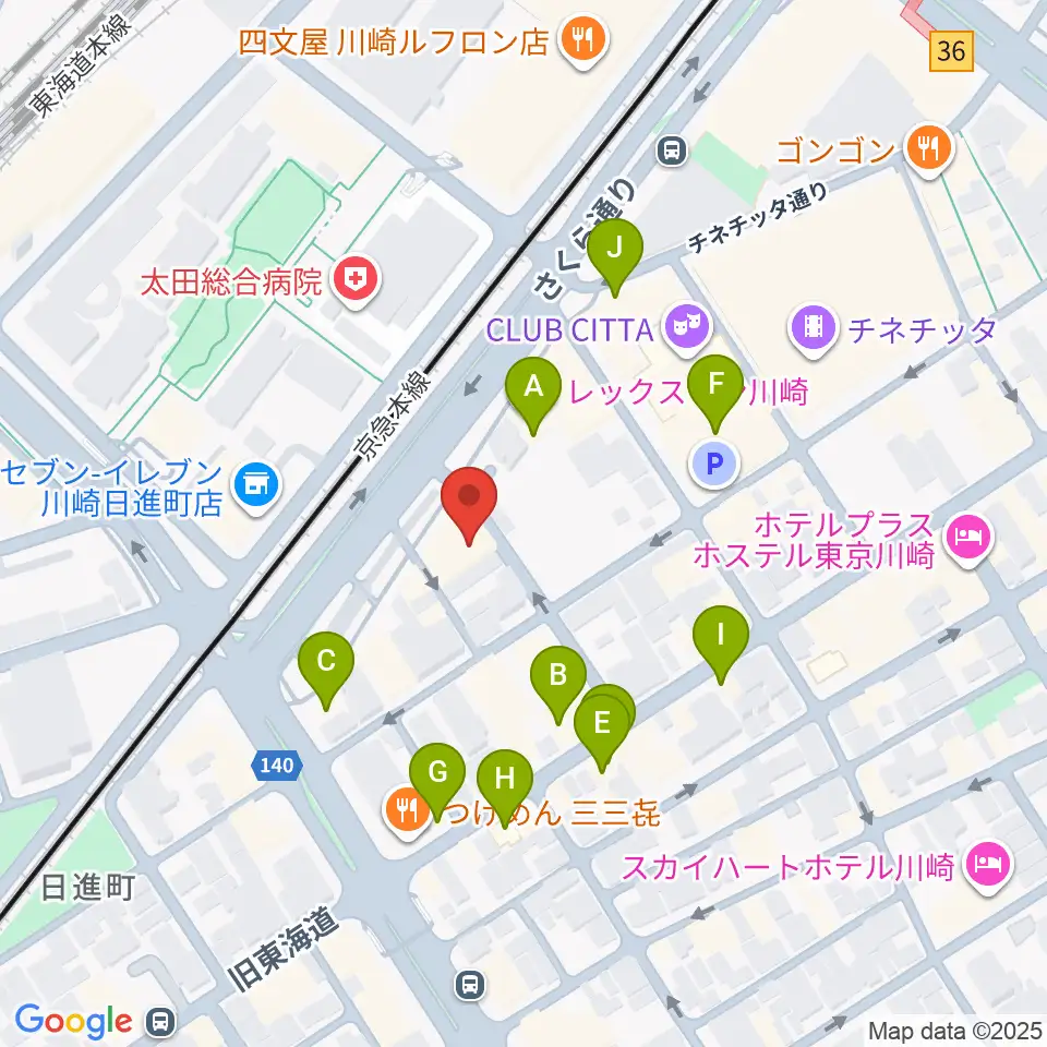 STUDIO楽 川崎店周辺のファミレス・ファーストフード一覧地図