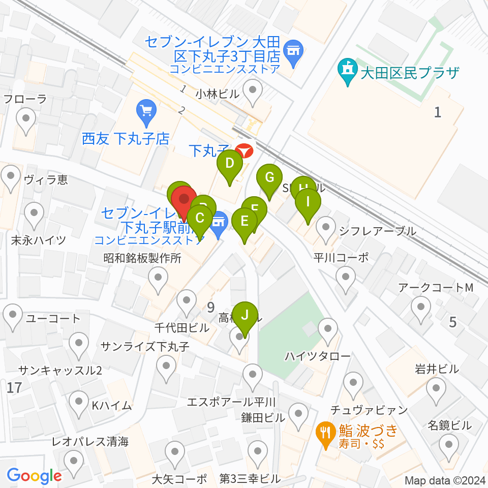 STUDIO楽 下丸子店周辺のファミレス・ファーストフード一覧地図