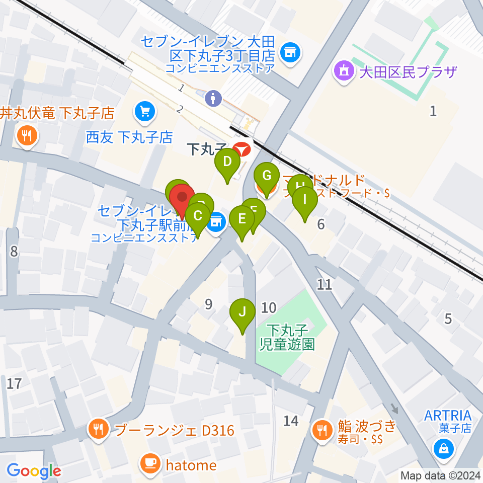 STUDIO楽 下丸子店周辺のファミレス・ファーストフード一覧地図