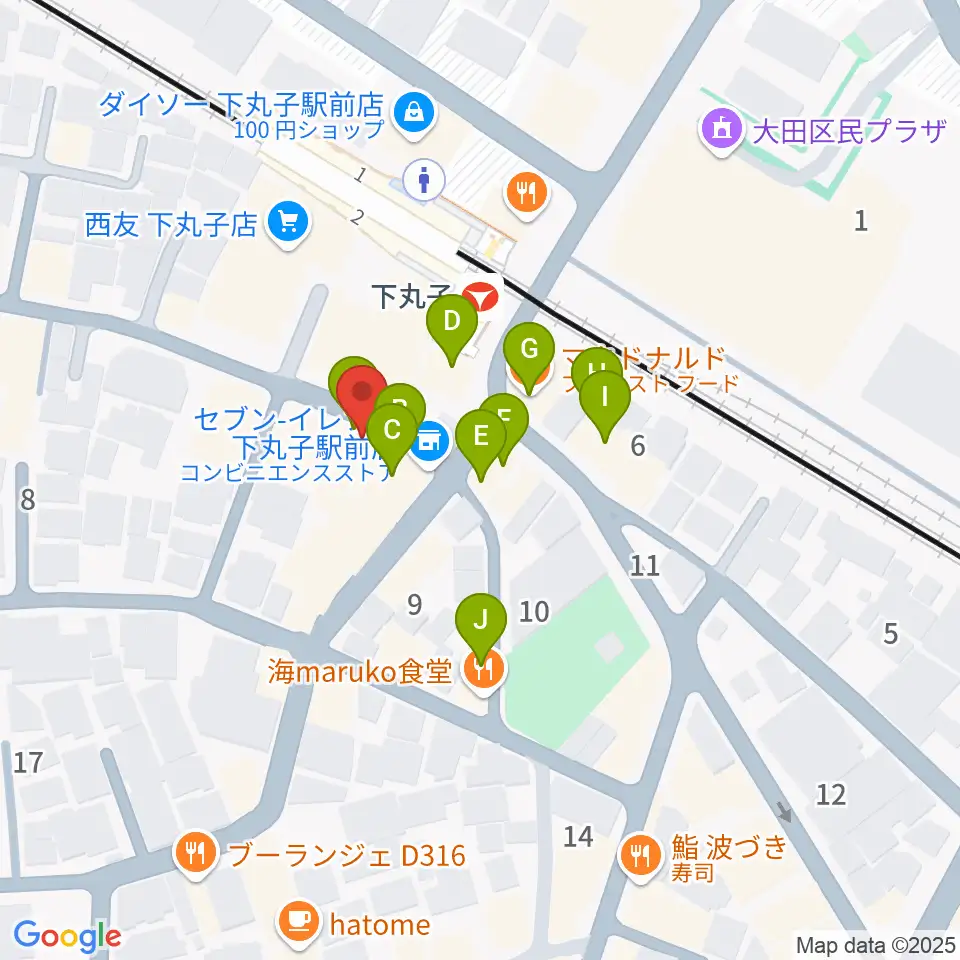 STUDIO楽 下丸子店周辺のファミレス・ファーストフード一覧地図