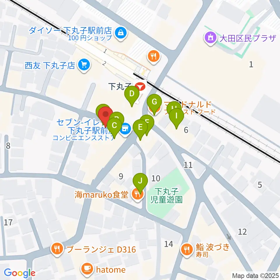 STUDIO楽 下丸子店周辺のファミレス・ファーストフード一覧地図