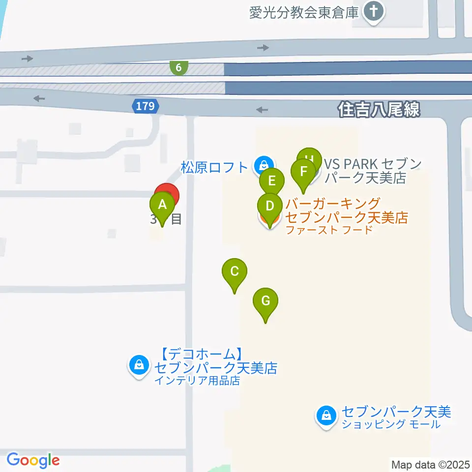 TOHOシネマズ セブンパーク天美周辺のファミレス・ファーストフード一覧地図