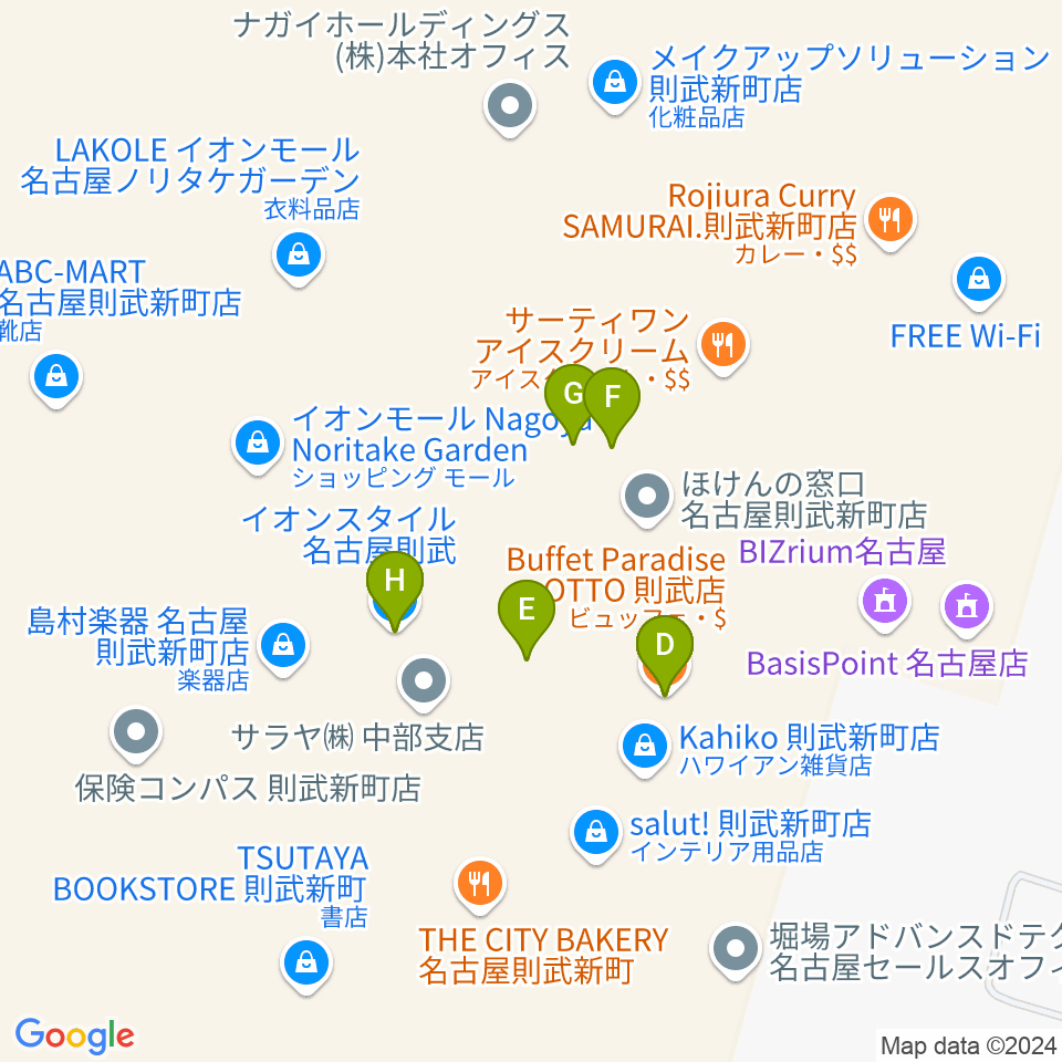 プラネタリウム満天NAGOYA周辺のファミレス・ファーストフード一覧地図