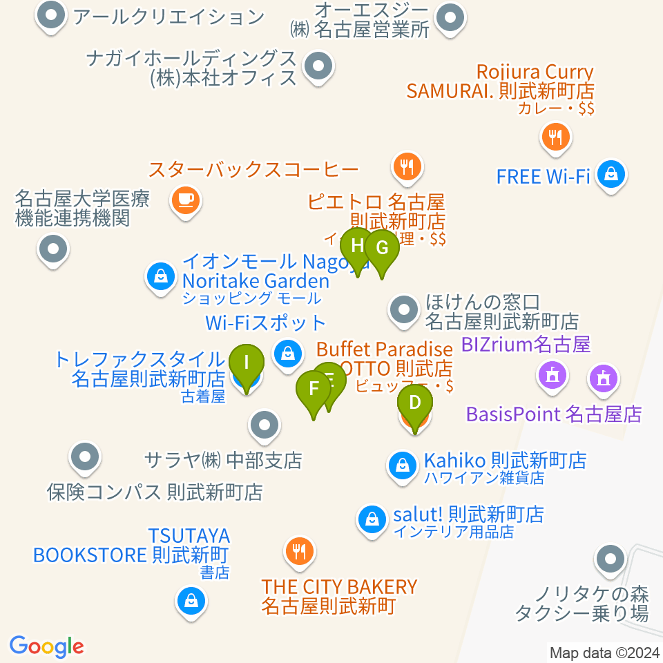 プラネタリウム満天NAGOYA周辺のファミレス・ファーストフード一覧地図