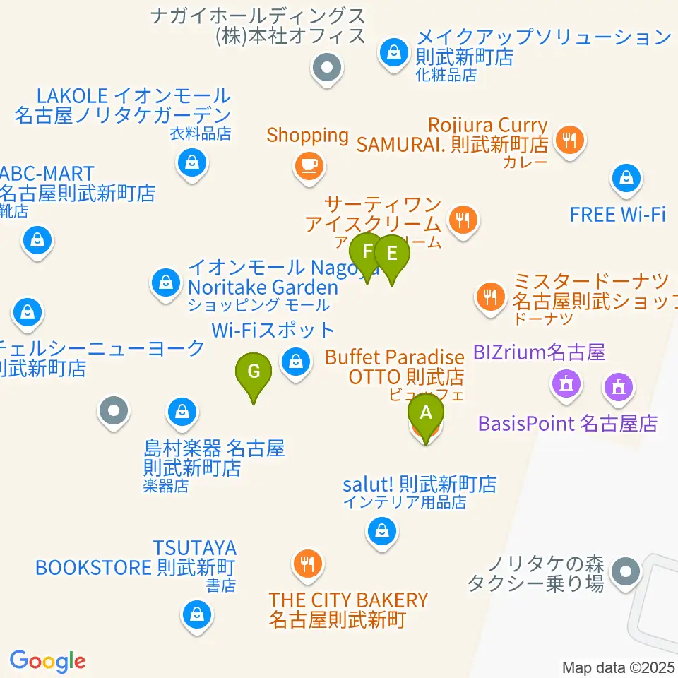 プラネタリウム満天NAGOYA周辺のファミレス・ファーストフード一覧地図