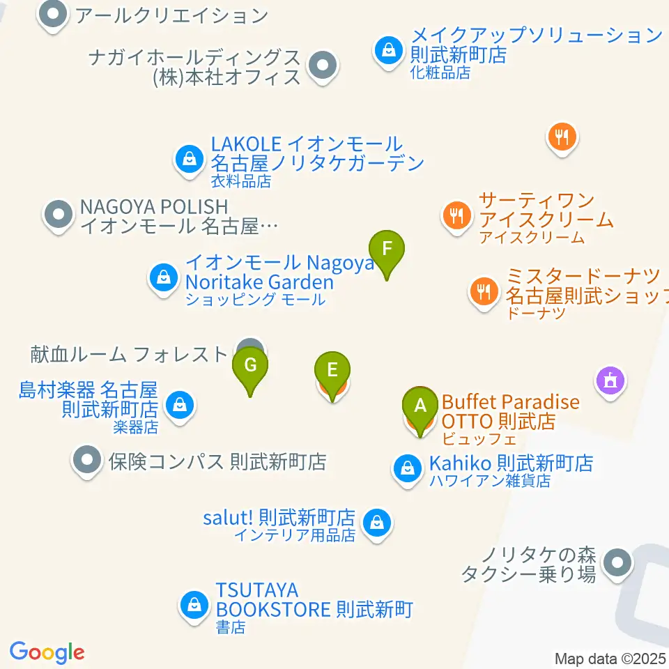 プラネタリウム満天NAGOYA周辺のファミレス・ファーストフード一覧地図