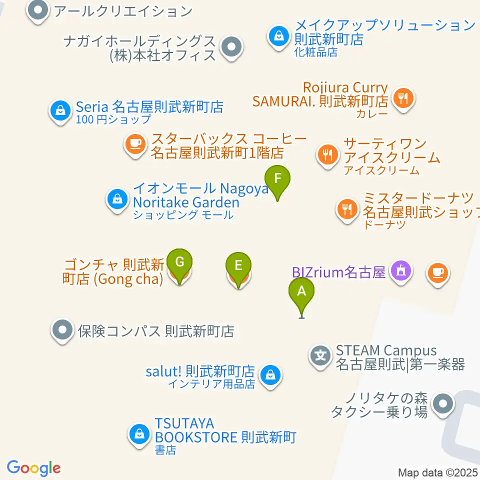 プラネタリウム満天NAGOYA周辺のファミレス・ファーストフード一覧地図