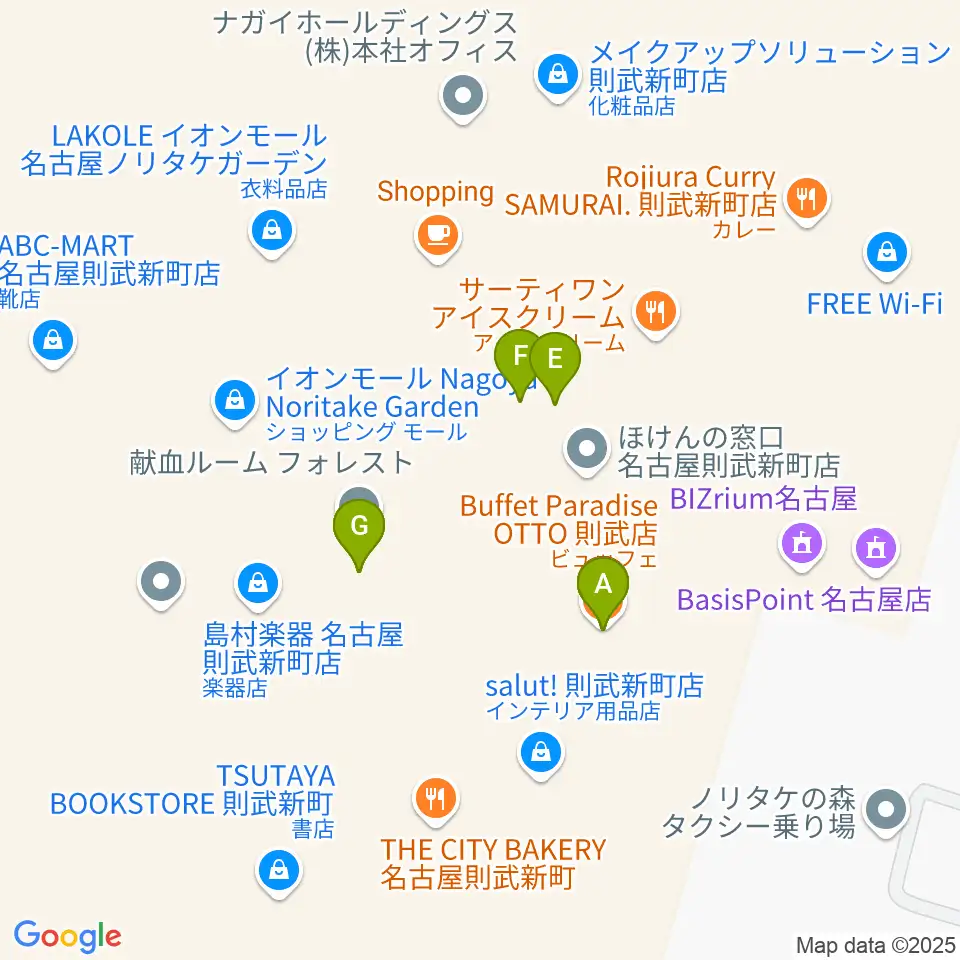 島村楽器 名古屋則武新町店周辺のファミレス・ファーストフード一覧地図