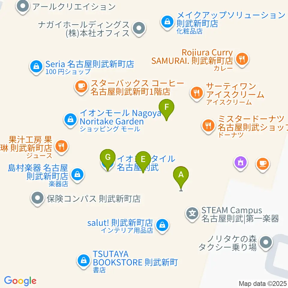 島村楽器 名古屋則武新町店周辺のファミレス・ファーストフード一覧地図