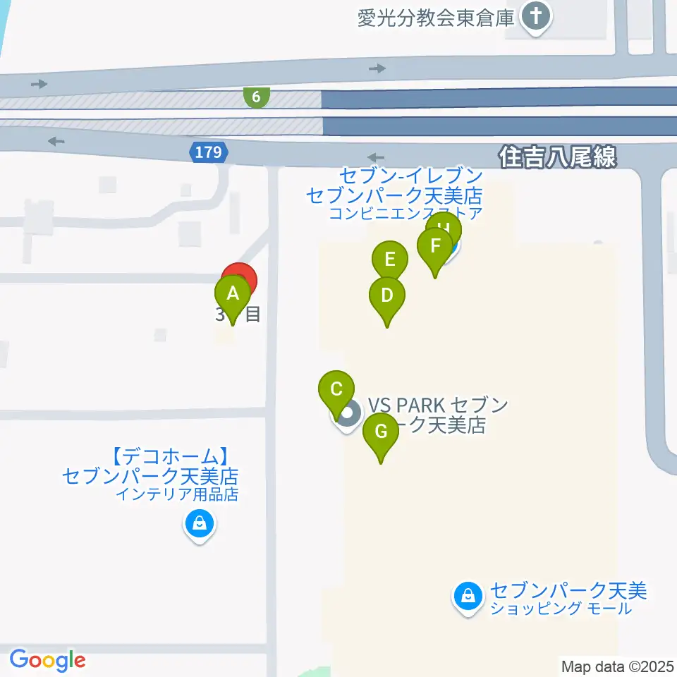 島村楽器 セブンパーク天美店周辺のファミレス・ファーストフード一覧地図