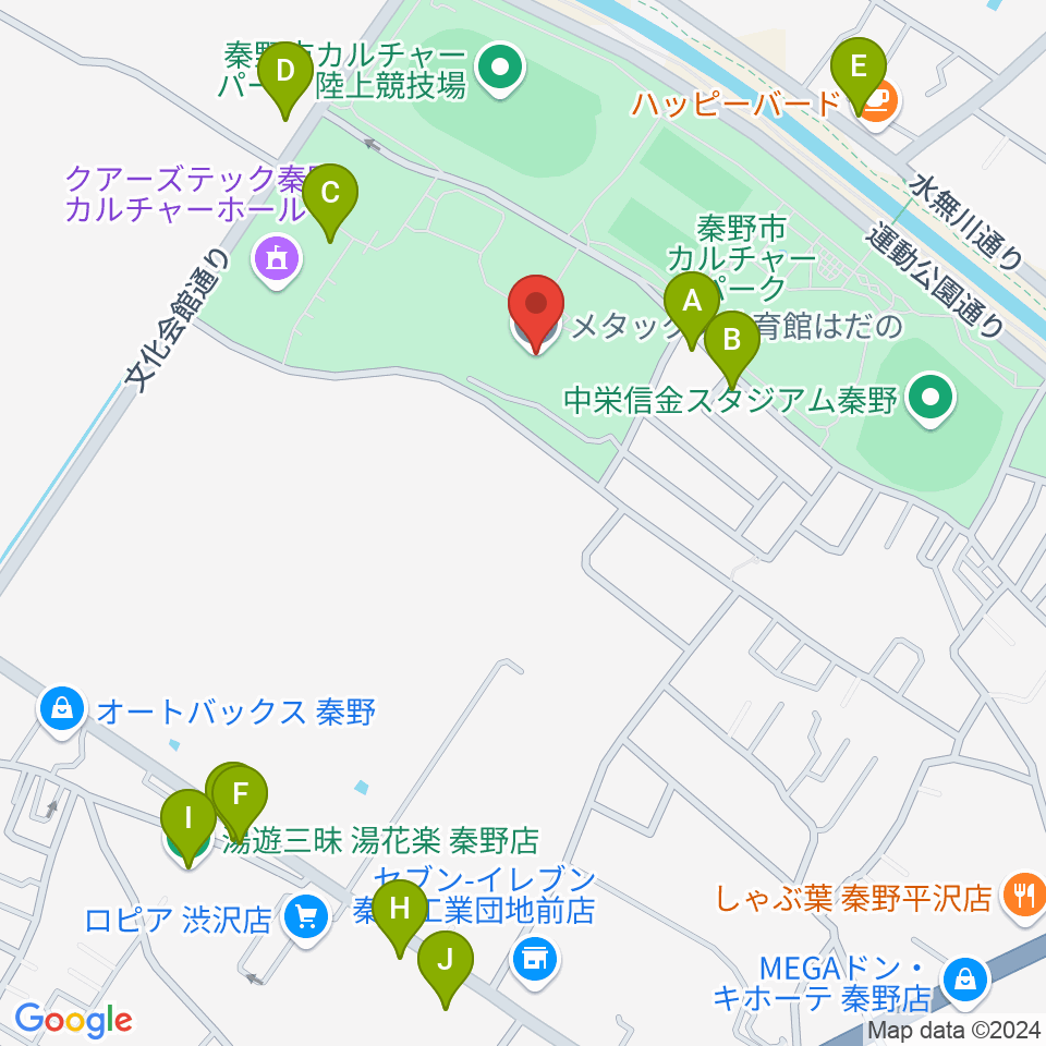 メタックス体育館はだの周辺のファミレス・ファーストフード一覧地図