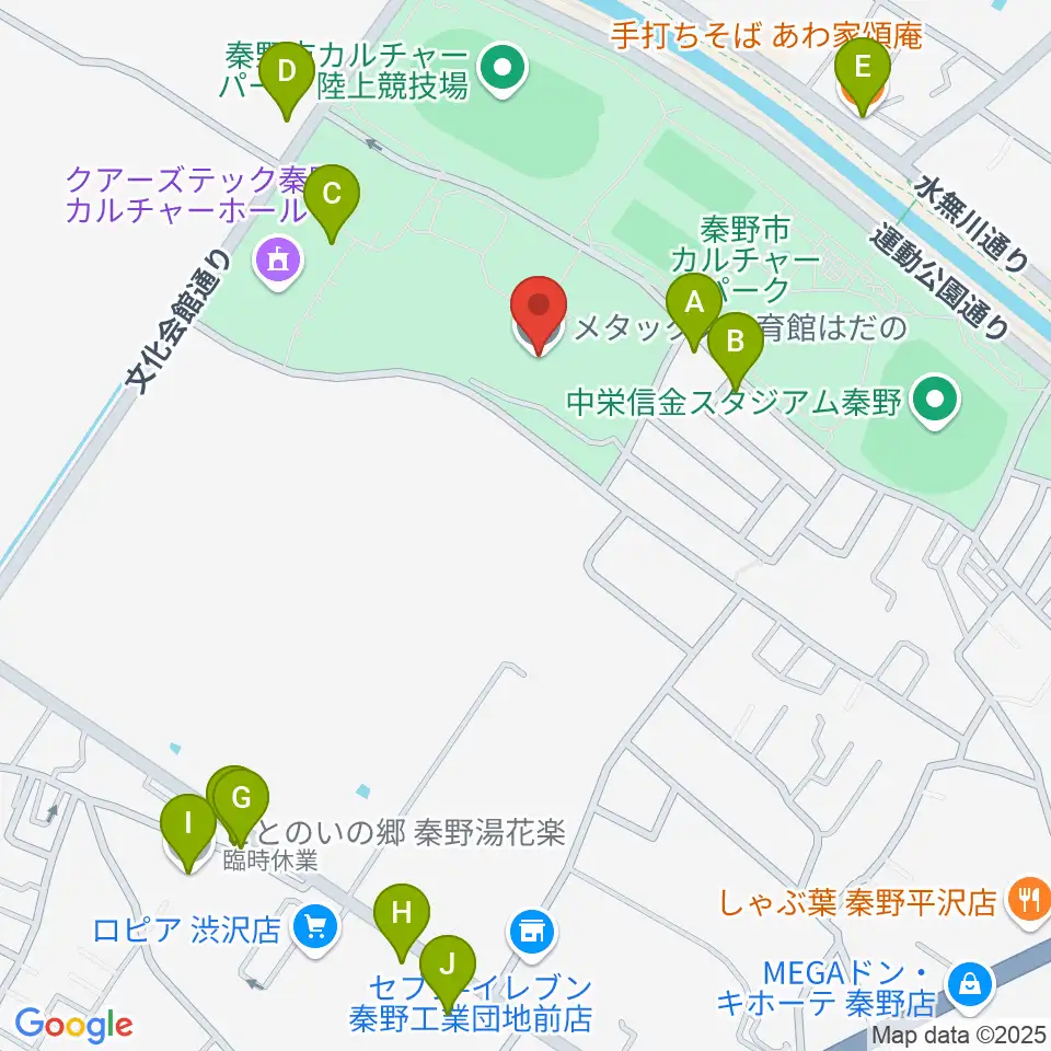 メタックス体育館はだの周辺のファミレス・ファーストフード一覧地図