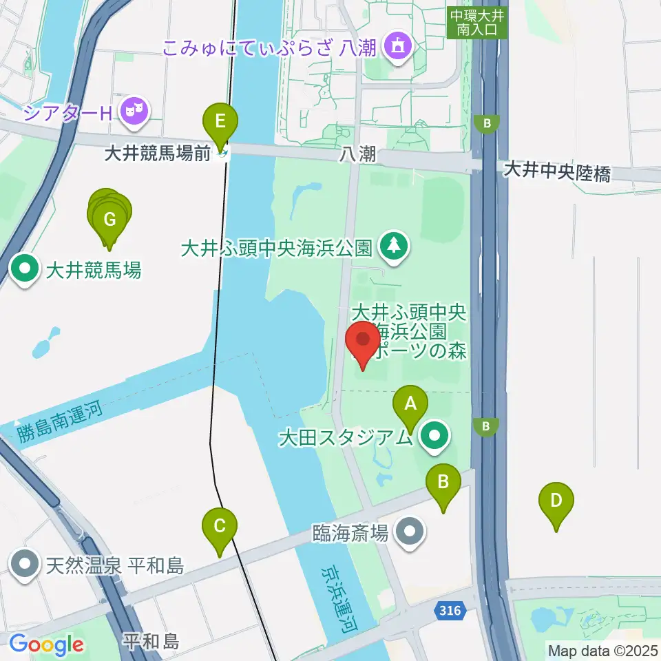 大井ふ頭中央海浜公園野球場周辺のファミレス・ファーストフード一覧地図