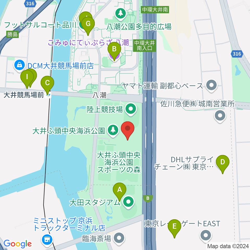 大井ホッケー競技場周辺のファミレス・ファーストフード一覧地図