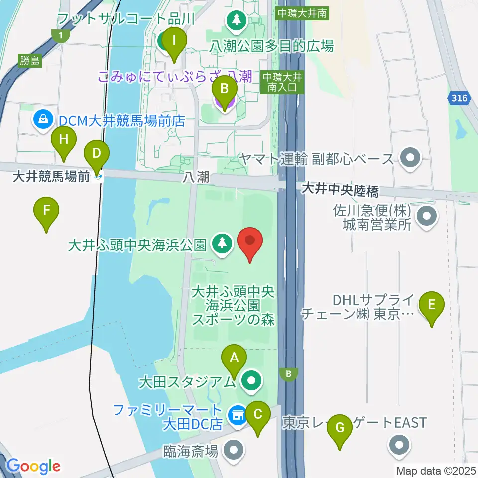 大井ホッケー競技場周辺のファミレス・ファーストフード一覧地図