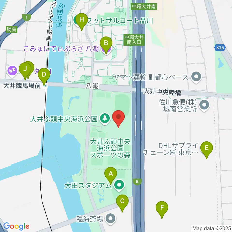 大井ホッケー競技場周辺のファミレス・ファーストフード一覧地図