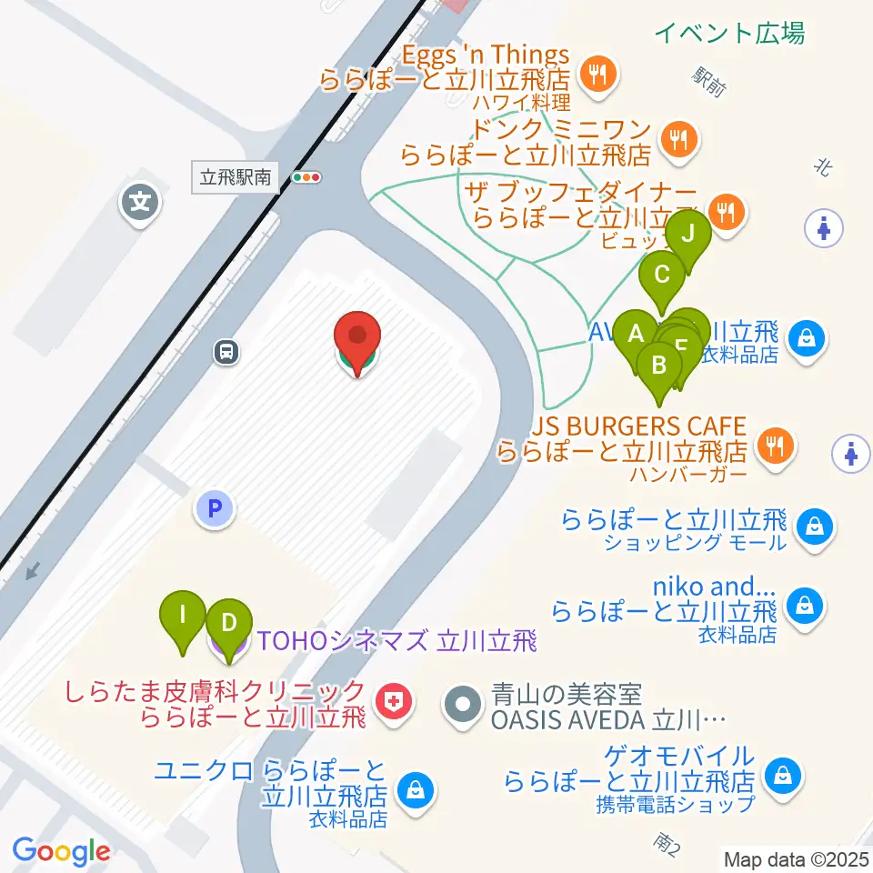 MIFAフットボールパーク立川周辺のファミレス・ファーストフード一覧地図