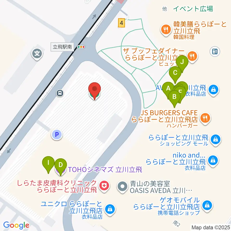 MIFAフットボールパーク立川周辺のファミレス・ファーストフード一覧地図