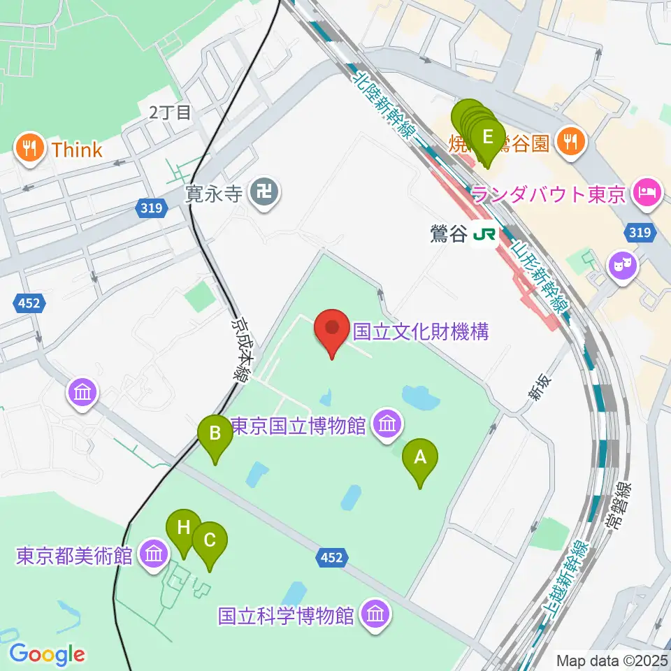 東京国立博物館・平成館周辺のファミレス・ファーストフード一覧地図