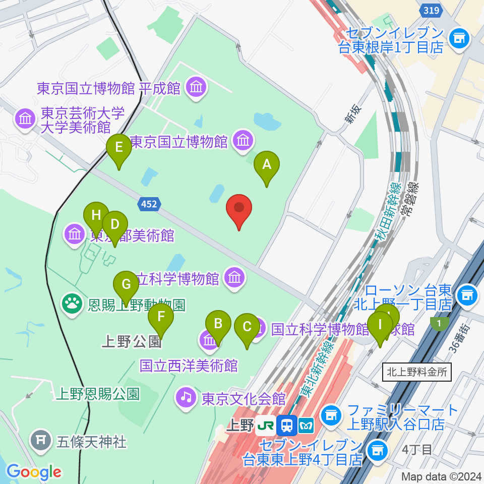 東京国立博物館・東洋館周辺のファミレス・ファーストフード一覧地図