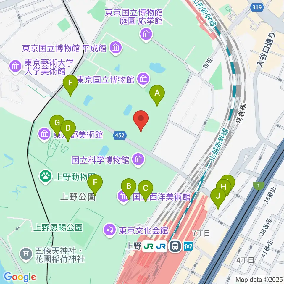 東京国立博物館・東洋館周辺のファミレス・ファーストフード一覧地図
