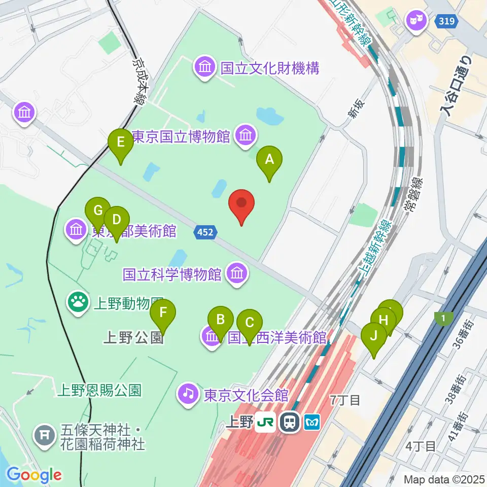 東京国立博物館・東洋館周辺のファミレス・ファーストフード一覧地図