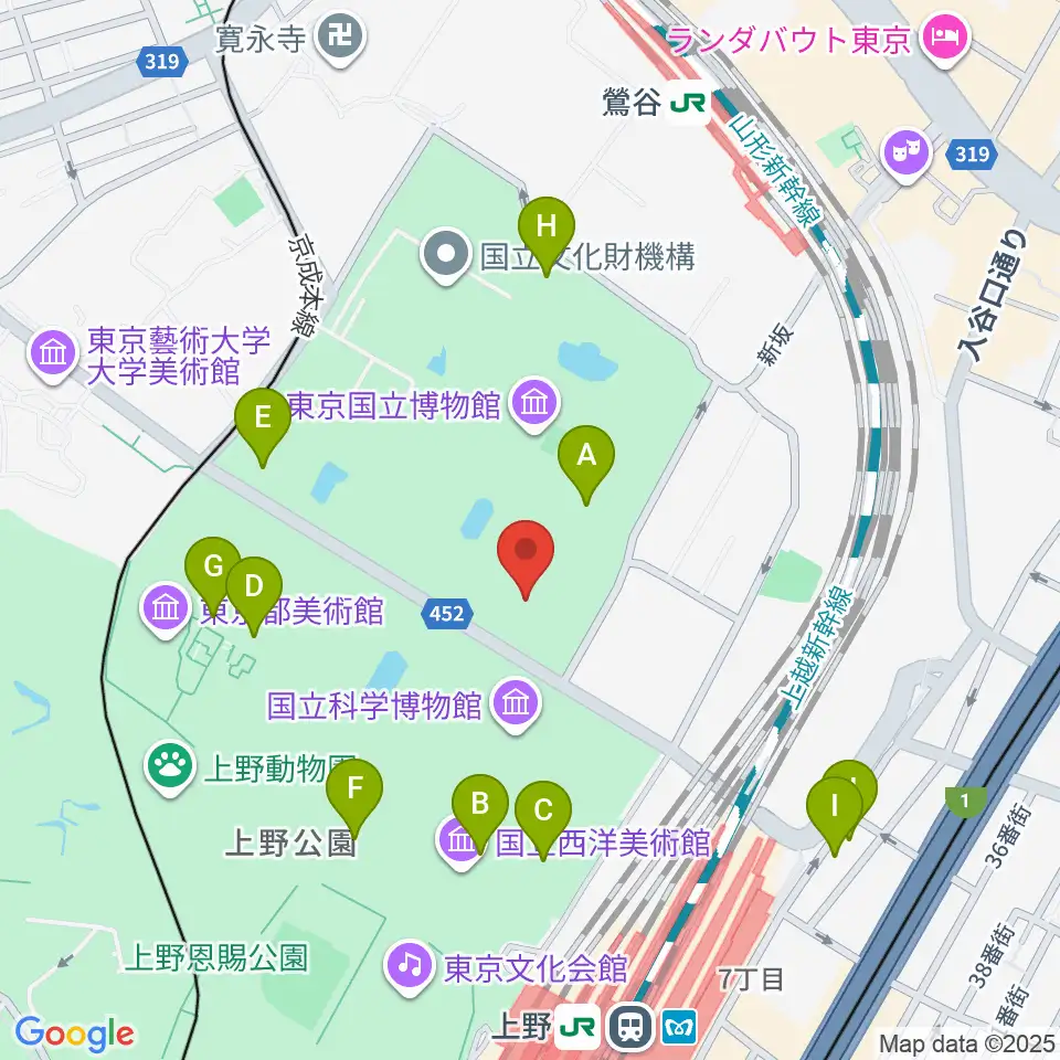 東京国立博物館・東洋館周辺のファミレス・ファーストフード一覧地図