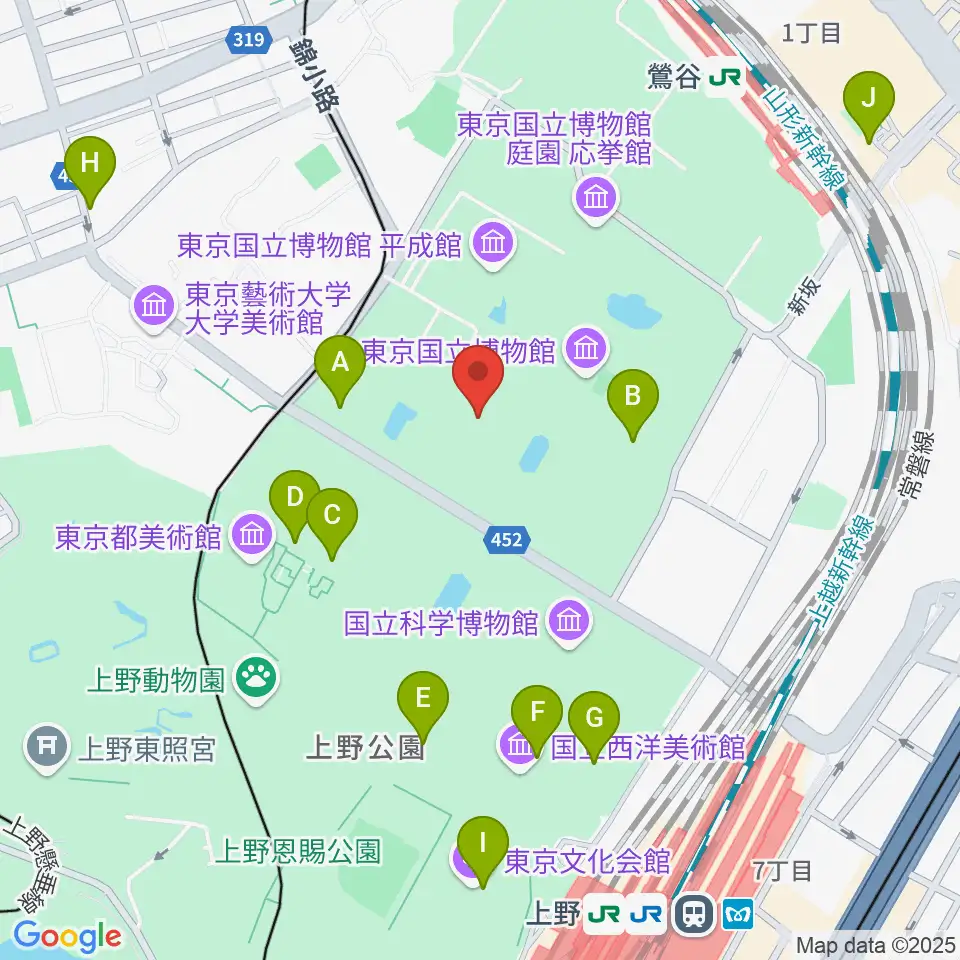 東京国立博物館・表慶館周辺のファミレス・ファーストフード一覧地図