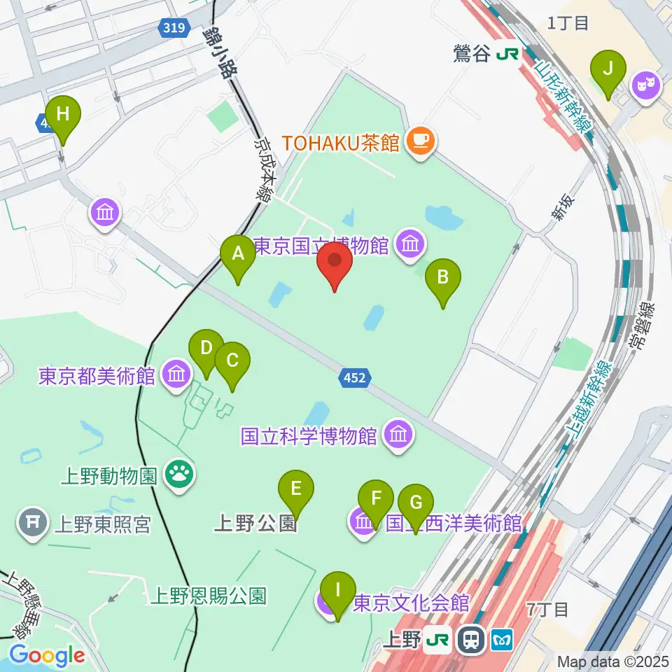 東京国立博物館・表慶館周辺のファミレス・ファーストフード一覧地図