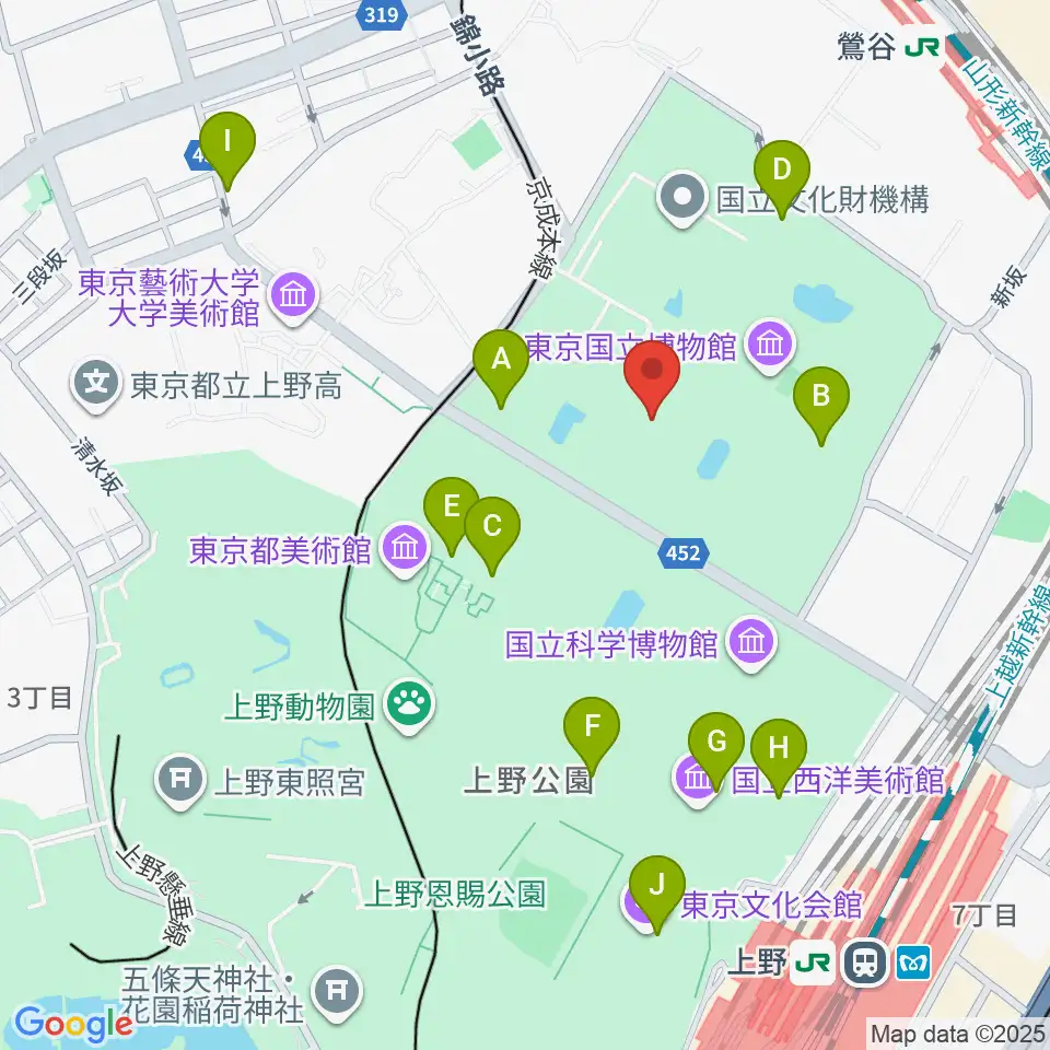 東京国立博物館・表慶館周辺のファミレス・ファーストフード一覧地図