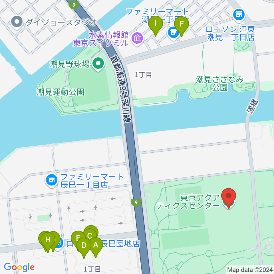 東京アクアティクスセンター周辺のファミレス・ファーストフード一覧地図