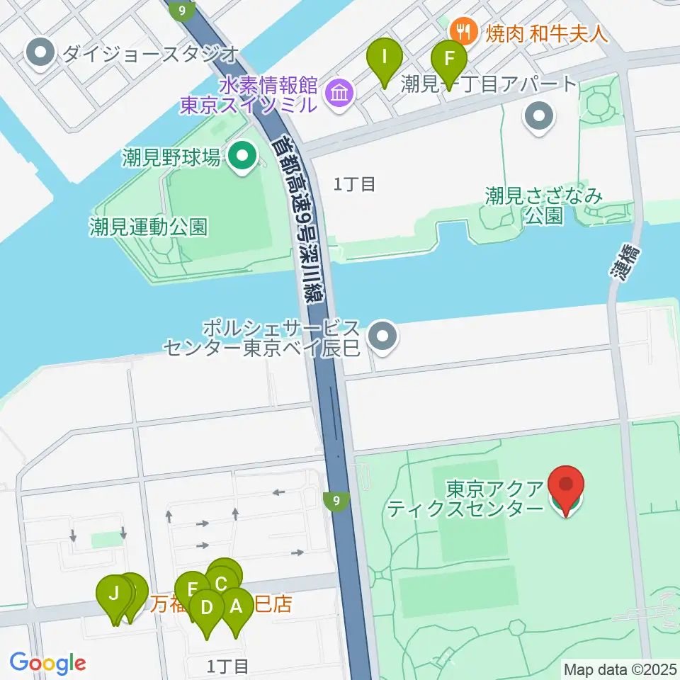東京アクアティクスセンター周辺のファミレス・ファーストフード一覧地図