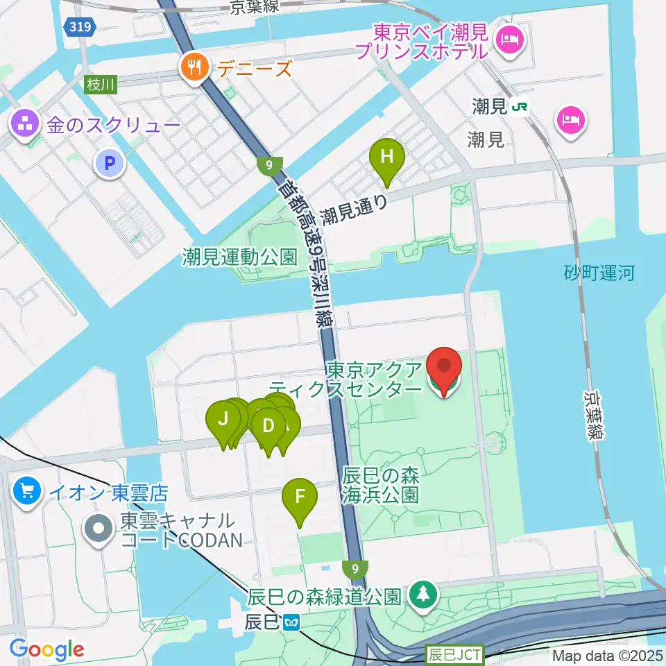 東京アクアティクスセンター周辺のファミレス・ファーストフード一覧地図