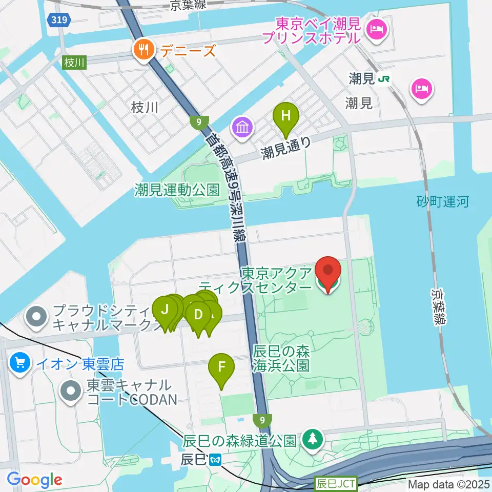 東京アクアティクスセンター周辺のファミレス・ファーストフード一覧地図