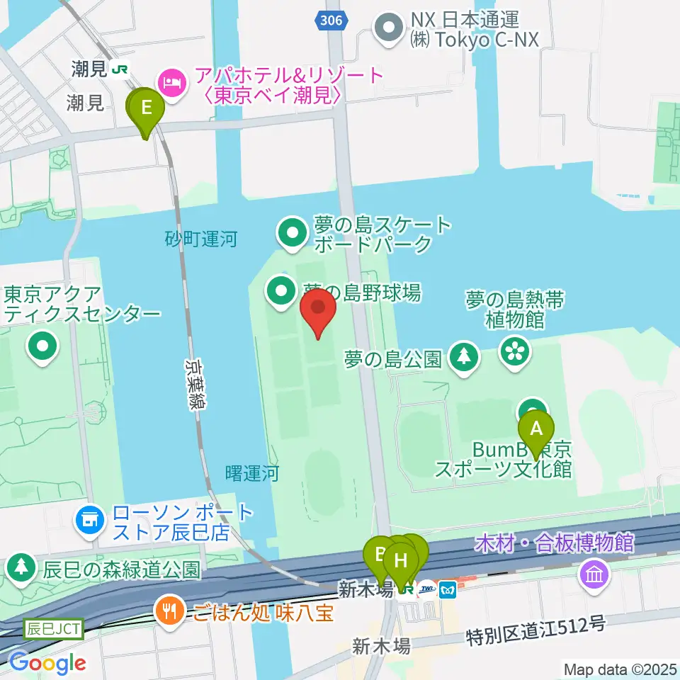 夢の島野球場周辺のファミレス・ファーストフード一覧地図