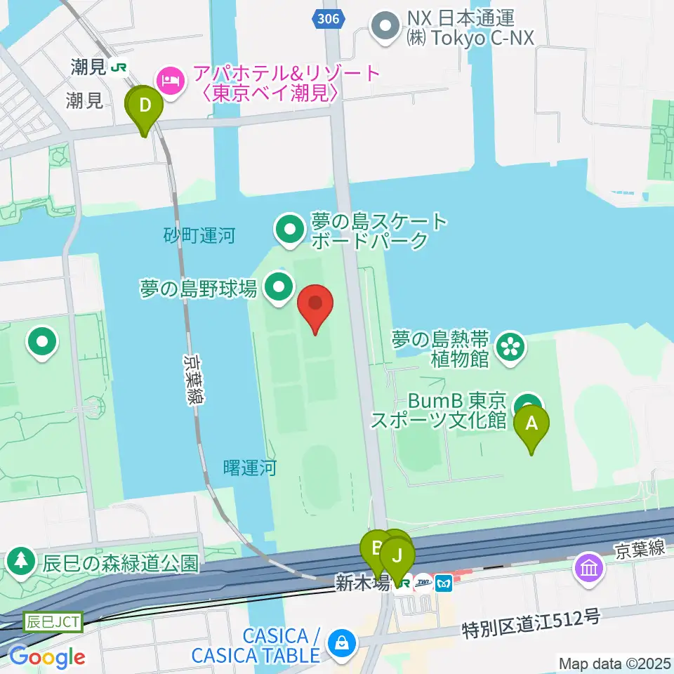 夢の島野球場周辺のファミレス・ファーストフード一覧地図