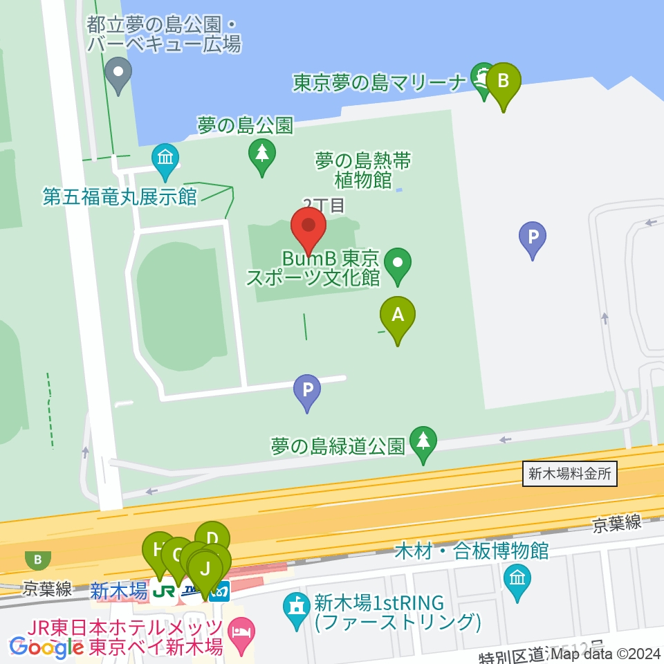 夢の島公園アーチェリー場周辺のファミレス・ファーストフード一覧地図