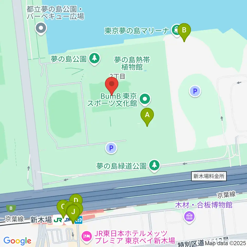 夢の島公園アーチェリー場周辺のファミレス・ファーストフード一覧地図