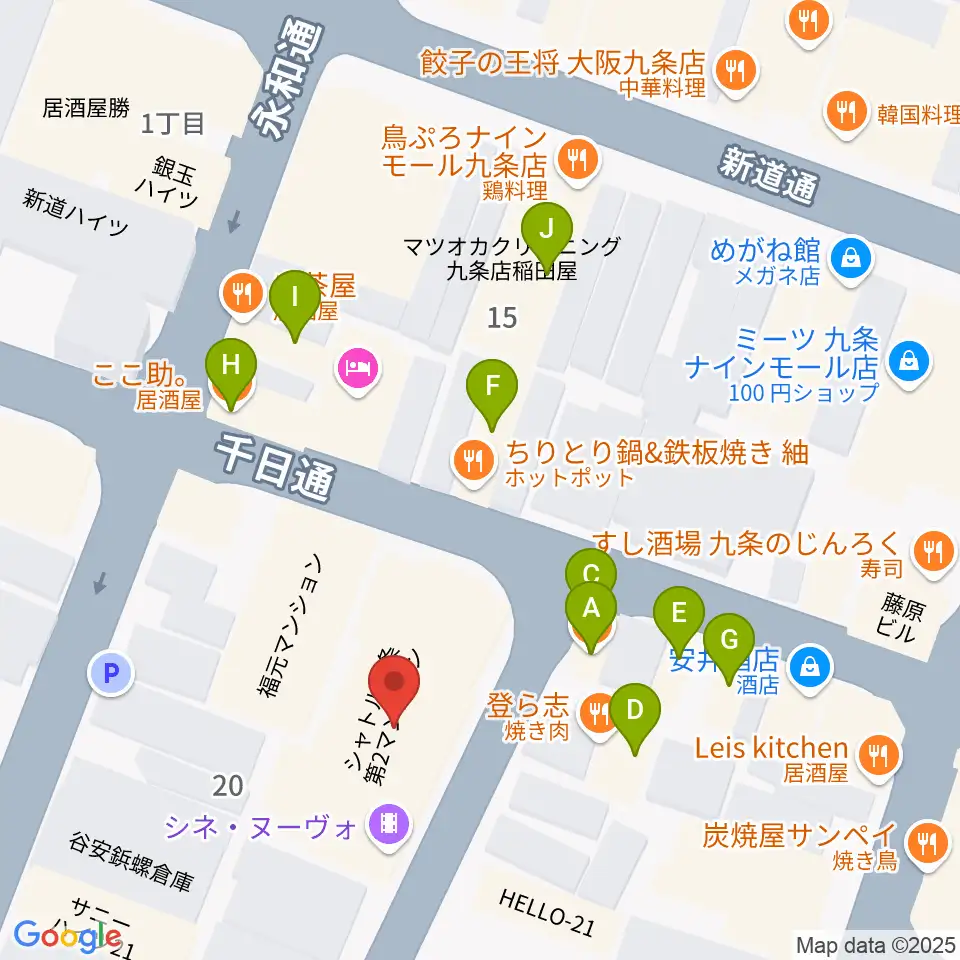 シネ・ヌーヴォ周辺のファミレス・ファーストフード一覧地図