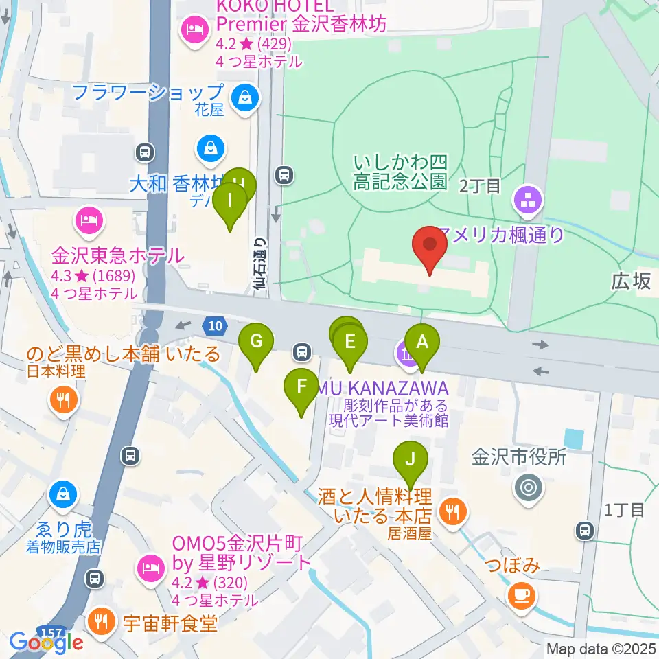 石川四高記念文化交流館周辺のファミレス・ファーストフード一覧地図