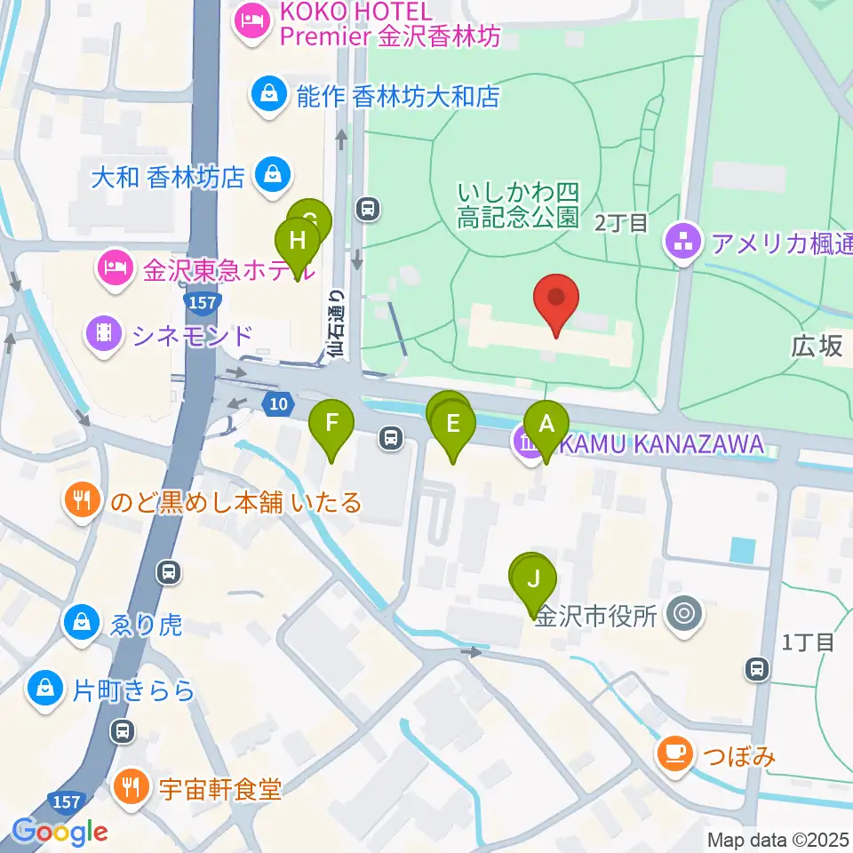 石川四高記念文化交流館周辺のファミレス・ファーストフード一覧地図