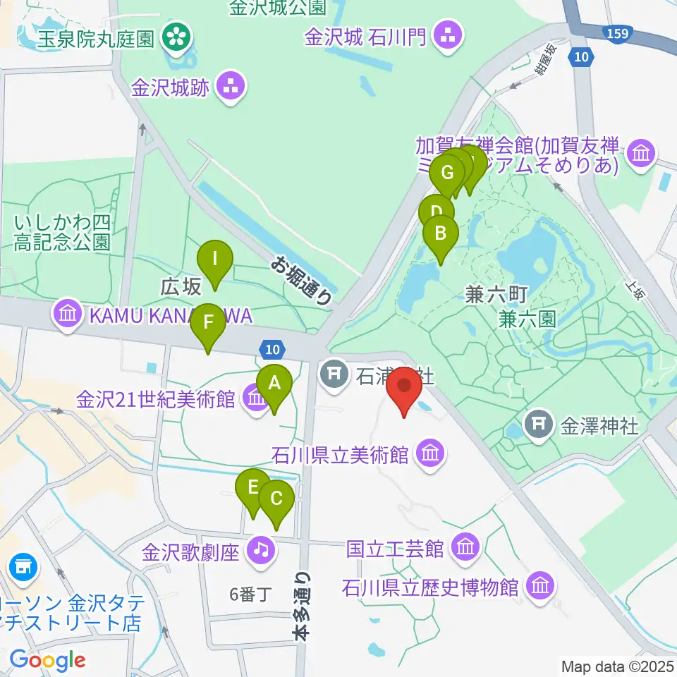 石川県立美術館広坂別館周辺のファミレス・ファーストフード一覧地図