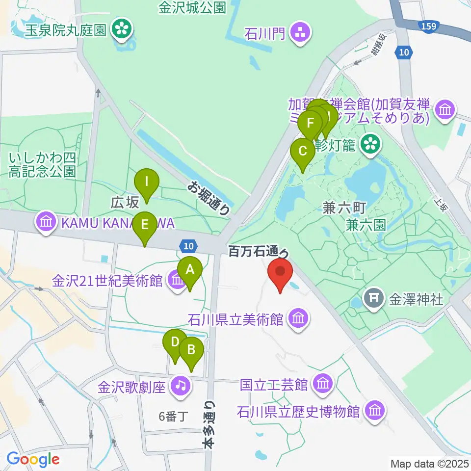 石川県立美術館広坂別館周辺のファミレス・ファーストフード一覧地図