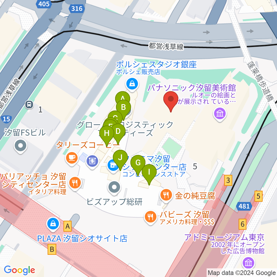 旧新橋停車場 鉄道歴史展示室周辺のファミレス・ファーストフード一覧地図