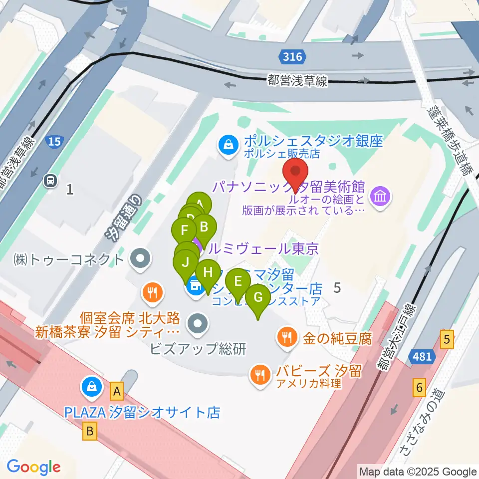 旧新橋停車場 鉄道歴史展示室周辺のファミレス・ファーストフード一覧地図