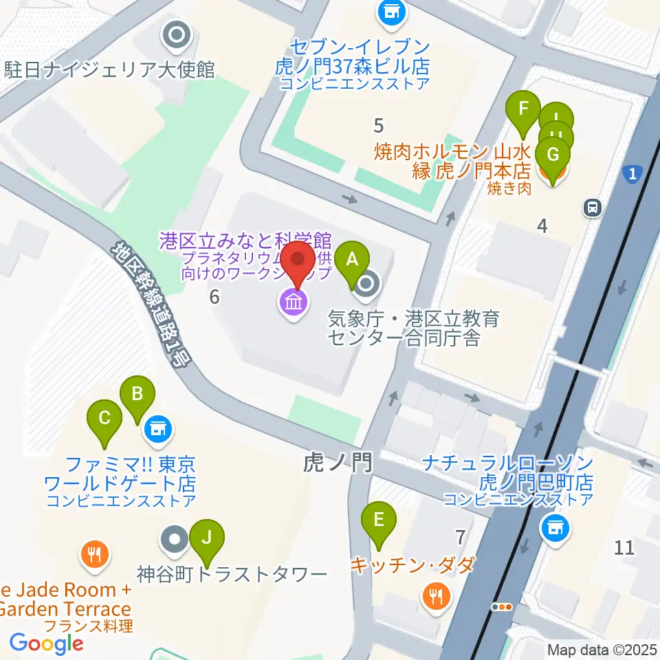 港区立みなと科学館周辺のファミレス・ファーストフード一覧地図